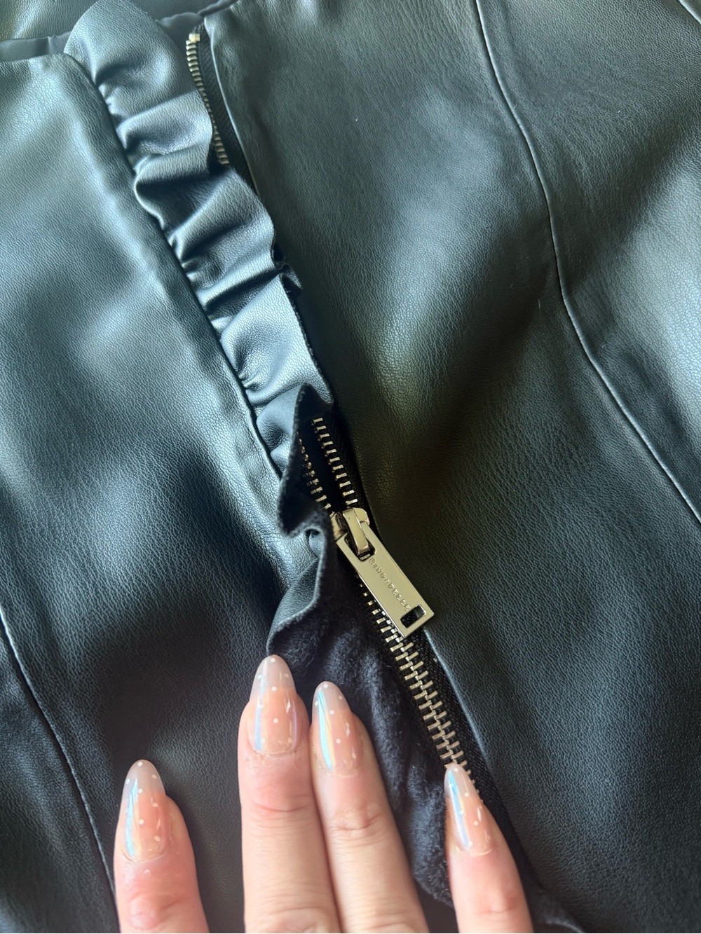 Rino & Pelle Womens Black Faux Leather Ruffle-Trim Jacket - Picture 4 of 5